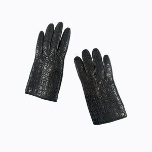 Vintage Coach Soft Black Leather Cashmere Gloves 8/L Monogram Y2K 90s Minimalist